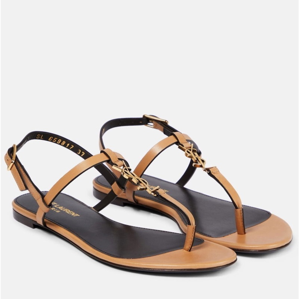 Yves Saint Laurent Cassandra Leather Thong Sandals
